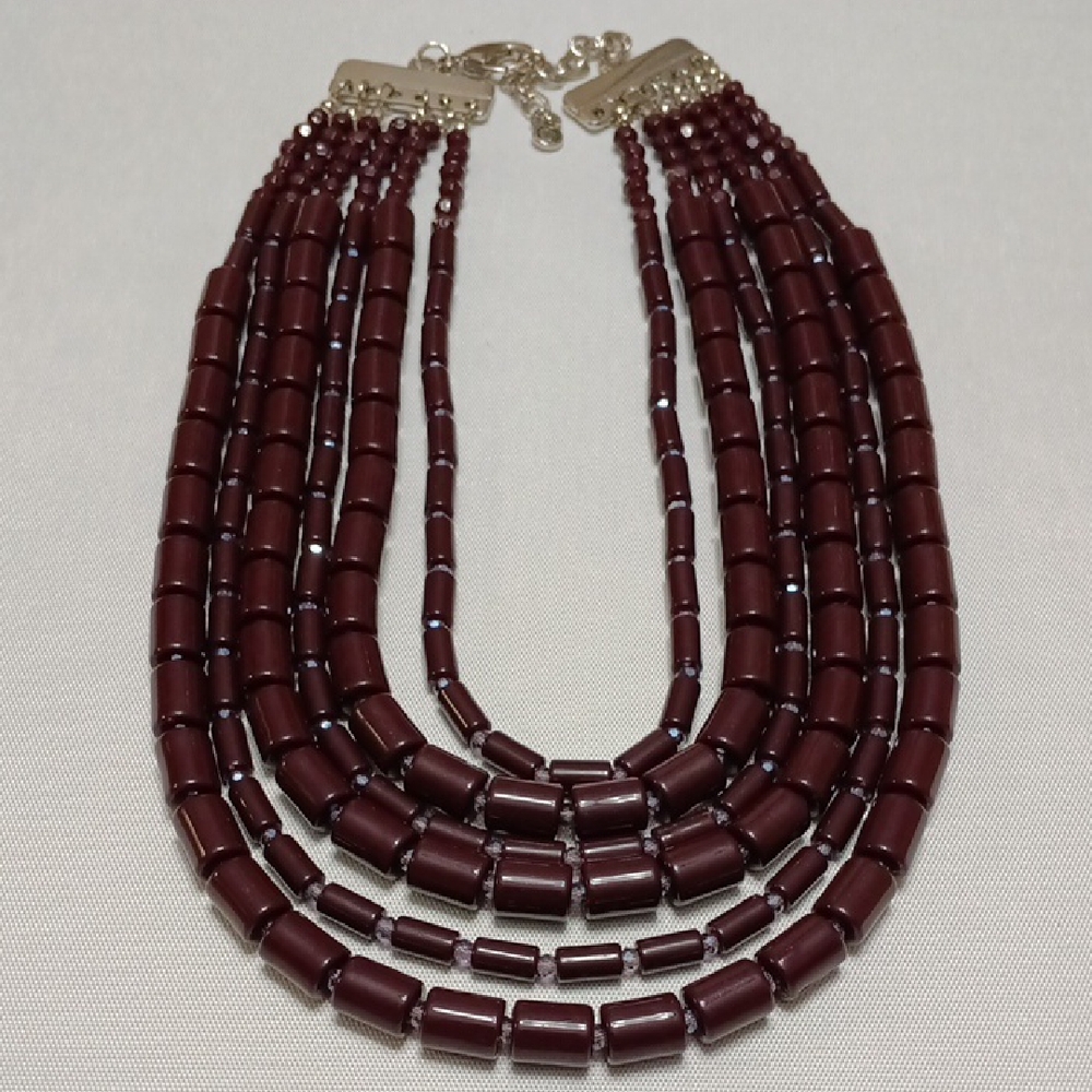 Elegant Burgundy Barrel Beaded Necklace